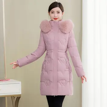 2023 Новая зимняя куртка, женские парки, Свободное женское пальто средней длины с талией, Толстая теплая женская одежда, Бесплатная доставка