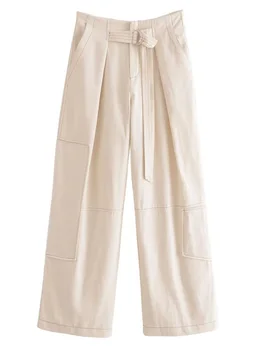 Kumsvag 2023 Женские Осенние брюки Карго Модные Однотонные Пояса Свободные Карманы Женские Элегантные Уличные Брюки Одежда