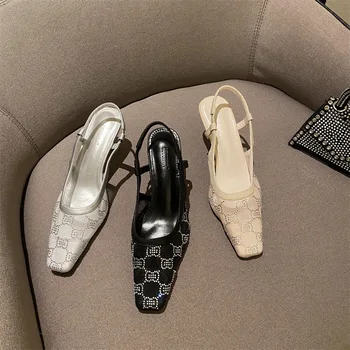 Летняя обувь Sandalias De Mujer Verano 2023, Женские Однотонные Босоножки с украшением в виде кристаллов, Женская обувь В Корейском стиле, Sapatos Femininos