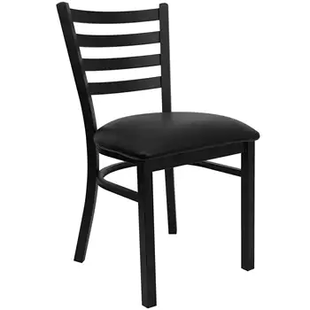 Металлический ресторанный стул с черной лестничной спинкой серии Flash Furniture HERCULES - черное виниловое сиденье