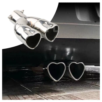 Модификация автомобиля Универсальная выхлопная труба, выхлопная труба в форме сердца, Двухтрубная выхлопная труба, нержавеющая сталь