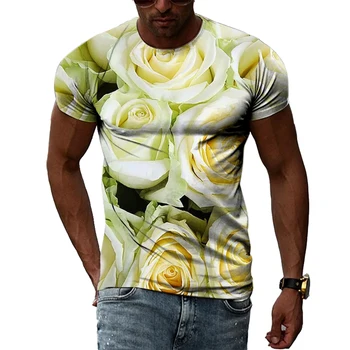 Мужская И женская Модная Повседневная Уличная футболка в стиле Хип-Хоп с круглым вырезом и короткими рукавами в стиле Харадзюку с цветочным рисунком 3D