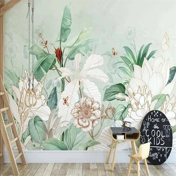 Обои с растениями тропического сада, зеленые и свежие листья, 3D линии настенной росписи, ретро обои для домашнего декора гостиной