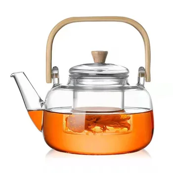 стеклянный чайник объемом 800 мл с плетеной ручкой, Китайский чайник из термостойкого стекла, Прозрачный Чайник для приготовления чая на пару, Стеклянный Чайный набор