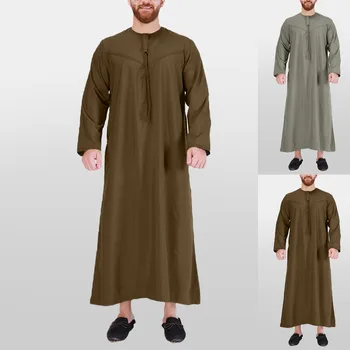 Удобные Мужские Мусульманские Длинные Вышитые Кисточкой Этническая Платье Свободные Твердые Рубашки Бизнес Повседневная Рубашка Уличная Одежда Негабаритных