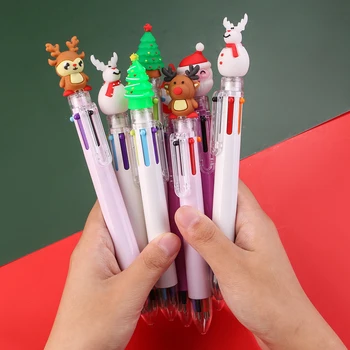 10 шт. рождественская 6-цветная шариковая ручка, школьные кавайные стационарные милые ручки