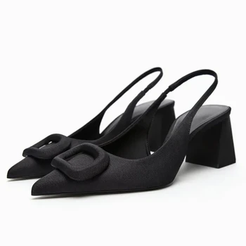 2023 TRAF, черные женские туфли-лодочки на высоком каблуке с острым носком, офисные женские босоножки на высоком каблуке, женские босоножки на массивном каблуке