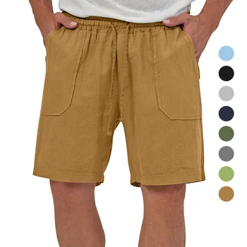 2023 Мужские шорты Летние Новые Однотонные хлопчатобумажные повседневные шорты из конопли, мужские свободные спортивные брюки-тройка для мужчин
