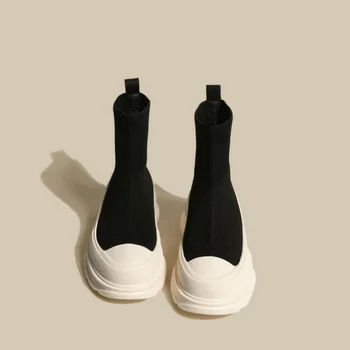 2023 НОВЫЕ женские ботинки, Осенне-зимние ботинки на платформе, Вязаные Эластичные Носки, Ботильоны без застежки, Черные короткие Botas Mujer