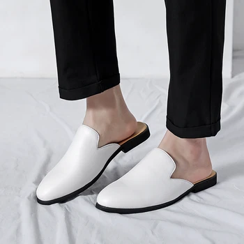 2023 Новые летние мужские туфли Muller, кожаные дышащие мужские туфли на плоской подошве, мужские слипоны, простые полуприлегающие Модные уличные мужские туфли