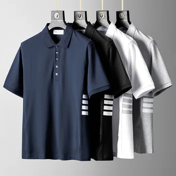 2023 Футболки-поло Корейского бренда, футболки с круглым вырезом и короткими рукавами, Приталенная Мужская хлопковая летняя одежда, хлопковая футболка Оверсайз