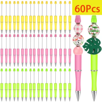 60шт Шариковых ручек, Ручки из бисера, набор для самостоятельного изготовления шариковых ручек, Многоцветная шариковая ручка, Черные чернила для женщин, детей, студентов, офиса