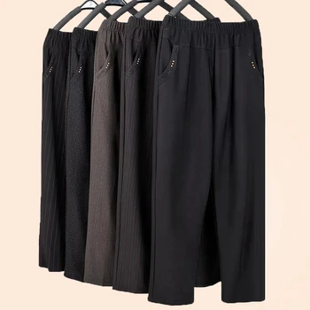6XL Прямые брюки для женщин среднего возраста Весна Лето Повседневные Брюки для мамы с эластичной резинкой на талии Зимние Толстые теплые брюки для бабушки