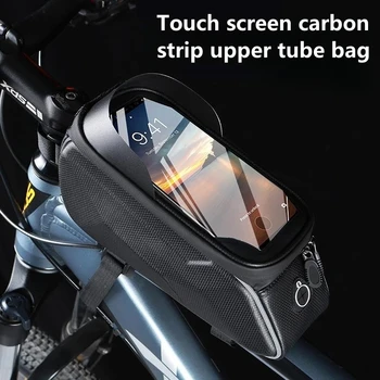 DEEMOUNT Touch Screen Carbon Upper Tube Bag Для Горного Велосипеда Большой Емкости, 6,5-Дюймовый Сенсорный Экран, Сумка Для Мобильного Телефона