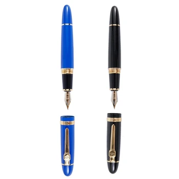 JINHAO 2 предмета, Перьевая ручка средней ширины 159 18KGP 0,7 мм, Бесплатная офисная перьевая ручка с коробкой - синий и черный