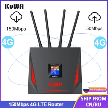 KuWFi 150 Мбит/с Разблокированный 4G LTE Маршрутизатор Беспроводной Wifi Маршрутизатор Точка Доступа Wi-Fi Внешняя Антенна со Слотом для SIM-Карты RJ45 WAN USB Порт