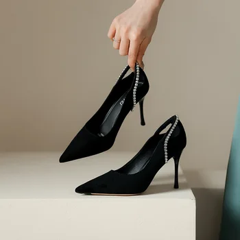 Savanah Модные женские туфли на высоком каблуке со стразами на мелкой подошве, осень 2023, новые тонкие туфли на шпильке, обувь для женщин, обувь