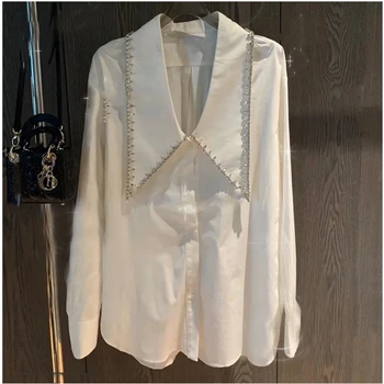 SuperAen, Корея, Осень 2023, Новая модная Свободная Белая рубашка с длинным рукавом, Женская повседневная рубашка