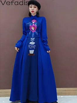 Vefadisa Женское Китайское платье-Чонсам с цветочной вышивкой, Свободное платье Средней длины 2023, Осеннее Модное платье LHX3745