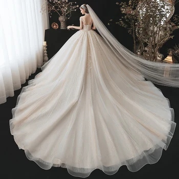 Vestidos De Novia Блестящее Бальное платье Свадебное Платье С Высоким воротом Hochzeitskleid Vintage Robe De Mariee Princesse Luxury Trouwjurk