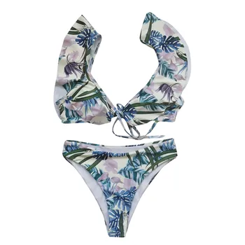 Women's Split Fashion Ruffle Bikini Beach Swimsuit купальник женский maillots de bain femme trajes de baño mujer ビキニ　レディース 수영복