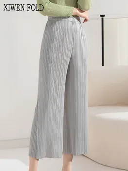 XIWEN, высокая талия, однотонные Свободные Широкие плиссированные брюки для женщин 2023, Весенняя мода, Женская Новая элегантная одежда TH2031