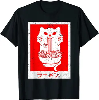 Аниме Кот Рамен, футболка с лапшой Kawaii Neko, Уличная одежда Eat Ramen, футболка оверсайз, повседневные хлопковые футболки Four Seasons на каждый день