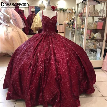 Бальное платье принцессы цвета красного вина, Пышные платья С бантом, Кружевные аппликации с открытыми плечами, Бисер, Vestidos De 15 Anos, Милое 16-е платье