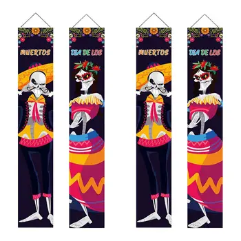 Баннеры на Хэллоуин, двустишие, Дверные занавески, украшения, Подвесная вывеска, Мексиканский день мертвых, флаг, украшение для вечеринки на Хэллоуин