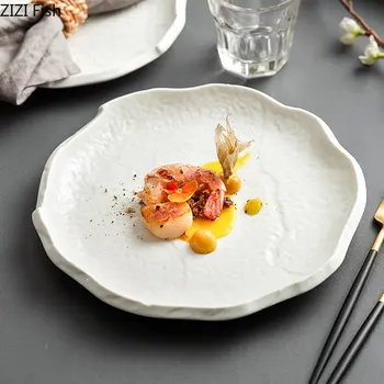 Белая керамическая Обеденная тарелка Креативный домашний салат для завтрака, Десертная тарелка, блюдо для стейка на кухне ресторана Японского отеля