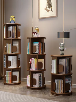 Вращающаяся книжная полка из массива дерева, стеллаж для хранения детских книжек с картинками, простой маленький книжный шкаф, простая гостиная