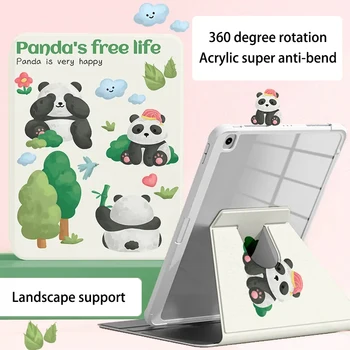 Для iPad Mini 6 8,3 Air 4 5 10,9 дюймов Милая мультяшная панда, вращающийся на 360 градусов акриловый чехол от падения для iPad 2022 2021 в виде ракушки