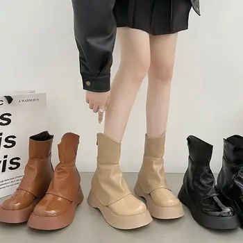 Женские ботинки на платформе 2023, новые летние тонкие нишевые ботинки средней длины, женская обувь, женские ботинки