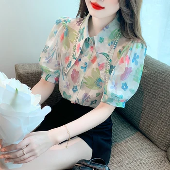 Женские Корейские модные повседневные рубашки с принтом, блузка, Женские топы, Женская рубашка на пуговицах, блузка с длинным рукавом для девочек, Py3690