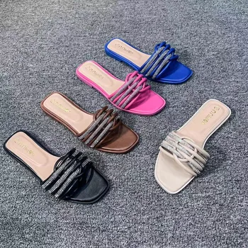 Женские тапочки большого размера 2023, летние женские туфли-гладиаторы на плоской подошве с квадратным носком снаружи, современные женские пляжные горки с перекрестным дизайном