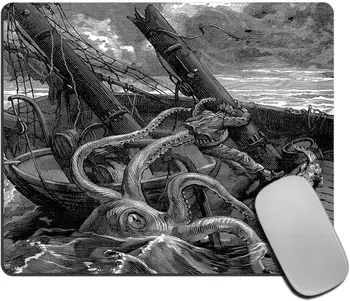Коврики для мыши с рисунком океанского осьминога и корабля на нескользящей резиновой основе, изготовленные по индивидуальному заказу, компьютерные коврики для беспроводной мыши 9,5 × 7,9 дюйма