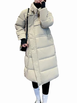 Куртки с хлопковой подкладкой, женские теплые парки средней длины, Зимнее женское зимнее пальто, Корейская модная Женская зимняя куртка 2023 г. Новинка