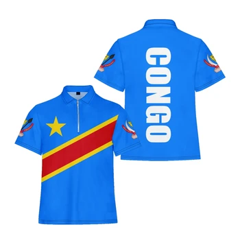 Летние мужские рубашки поло с активным флагом Конго, модная футболка поло с цифровой печатью на молнии, мужские рубашки поло, мужская мода оверсайз
