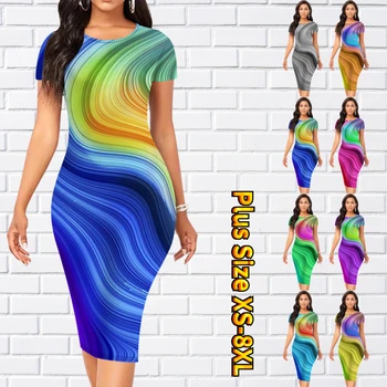 Летние обтягивающие женские платья с принтом линии радуги, сексуальные тонкие платья, элегантная одежда для вечеринок XS-8XL