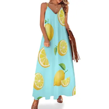 Лимоны на синем платье без рукавов женское летнее платье 2023 роскошные вечерние платья для женщин 2023