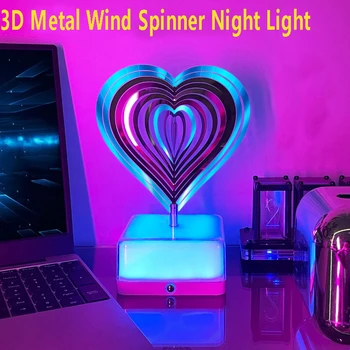 Металлический 3D-спиннер, ночник с дистанционным управлением, светодиодная лампа для зарядки, украшение для спальни, гостиной, кабинета, подарок
