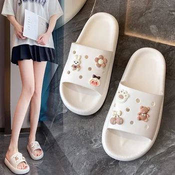 Милые летние модные женские босоножки, тапочки с дырочками, нескользящие домашние сандалии на мягкой подошве для ванной комнаты