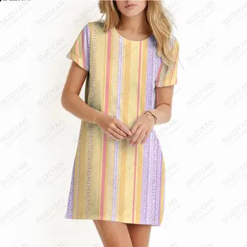 Модное весенне-летнее женское платье, пляжное платье с цветочным принтом, круглый вырез, короткий рукав, повседневное платье трапециевидной формы
