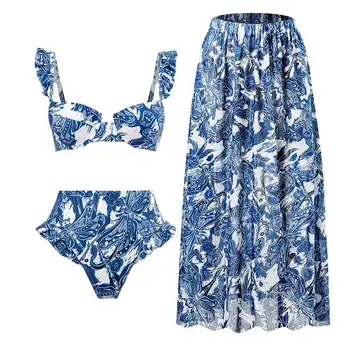 Модный купальник Burkini из 3 предметов для женщин, юбка-бикини для девочек, Роскошный Элегантный бразильский купальный костюм, купальники, пляжное платье