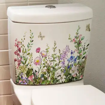 Наклейка на туалет в виде бабочек, водонепроницаемая наклейка на туалет, зеленое растение с цветочным рисунком для долговечного декора стен ванной комнаты