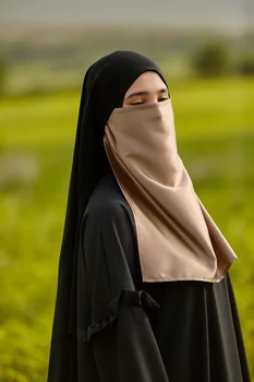 Новая мусульманская атласная маска для лица из однотонной ткани, мягкая, приятная для кожи высококачественная дышащая однослойная атласная вуаль Нидда Хиджаб