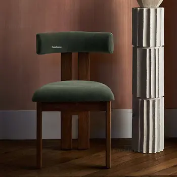 Обеденные стулья из массива дерева в скандинавском стиле в стиле ретро, простые домашние стулья для переодевания из овечьего бархата, Дизайнерский стул для отдыха на приеме в семье Со спинкой A