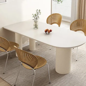 Обеденный стол Cream wind rock board, островной стол, небольшая квартира, ресторан, домашний овальный обеденный стол, чистый белый