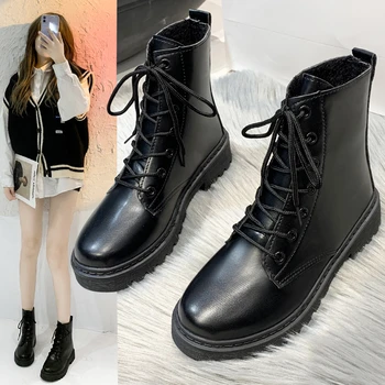 Осень/Зима 2023, новые модные повседневные короткие ботинки на шнуровке на высоком каблуке, Британские женские ботинки на толстой подошве
