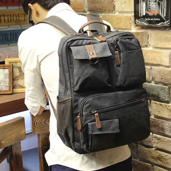 Открытый холщовый рюкзак, винтажный рюкзак для ноутбука, повседневный рюкзак с несколькими карманами, 15,6-дюймовая сумка для ноутбука для деловых поездок, пеших прогулок